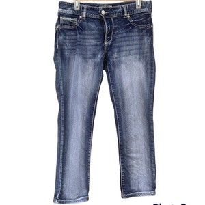 Body Con By Amethyst Skinny Jeans Size 11 Embroidered Faded Mid Rise 32x25